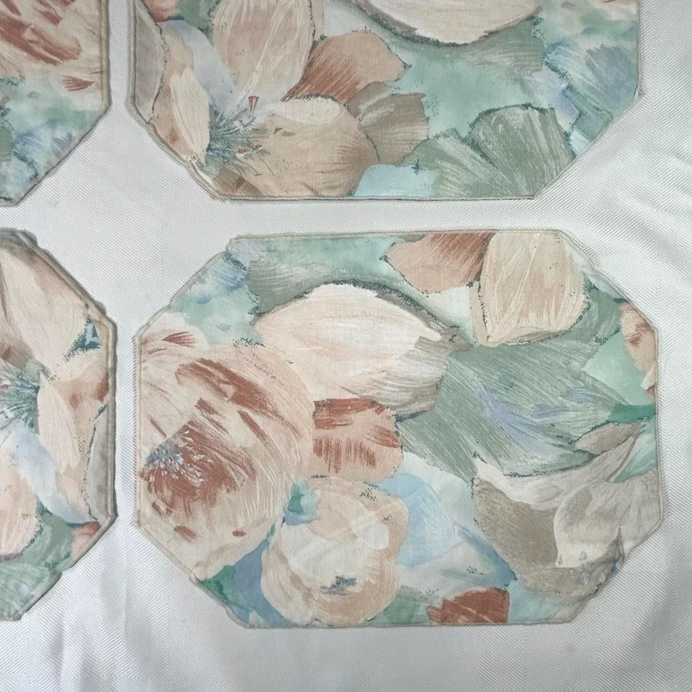 Set of 4 VTG Abstract Pastel Floral Cloth Placemats 80s Golden Girls/Granny Core